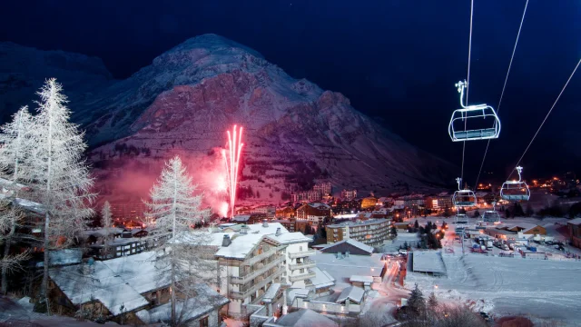 Fireworks in the village in winter