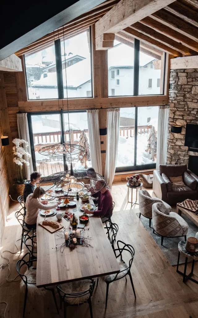 Living and Dining Room at the Chalet Avec Services Rocca in Val Disere